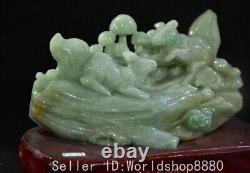 7.2 Paire de champignons sculptés en jade émeraude naturel chinois avec statue de sculpture de statue d'écureuil