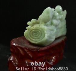 7.2 Paire de champignons sculptés en jade émeraude naturel chinois avec statue de sculpture de statue d'écureuil