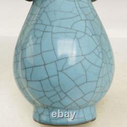 7.3 Chinese Porcelaine Song Dynastie Ru Four Glaçure Cyan Glace De Glace Fissure Double Oreille Vase