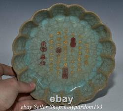 7.4 Ancienne Chanson Chinoise Dynasty Guan Kiln Porcelaine Mots Plateau Rond