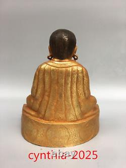 7.4 Anciens antiquités chinoises Statue de Bouddha Marba Guru en cuivre pur doré
