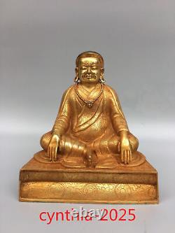 7.4 Vieilles antiquités chinoises en cuivre pur doré Statue de Marba Guru Buddha