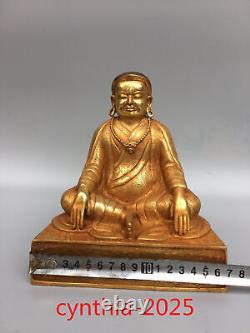 7.4 Vieilles antiquités chinoises en cuivre pur doré Statue de Marba Guru Buddha