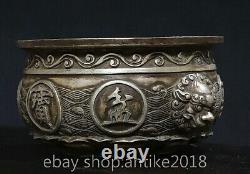 7.6 Ancienne bol trésor en cuivre chinois argenté de la dynastie des Pixiu Beast Head 2