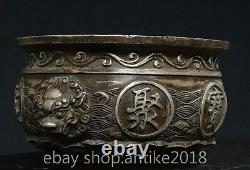 7.6 Ancienne bol trésor en cuivre chinois argenté de la dynastie des Pixiu Beast Head 2