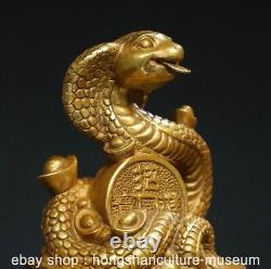 7.6 Ancienne statue de la richesse du serpent animal du zodiaque chinois en cuivre doré Fengshui 12