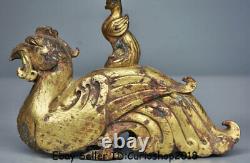 7.6 Antique Chinese Bronze 24k Gilt Gold Dynasty Birds Porte-bougie Statue Zun
