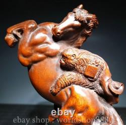 7.6 Statue de Cheval Sculptée à la Main en Bois de Buis Ancien Chinois