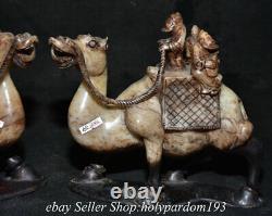 7.6 Vieux Chinois Naturel Hetian Jade Dynastie Humaine Camel Route De La Soie Statue Paire