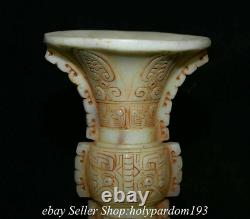 7.8 Vieux Chinois Blanc Jade Carving Dynasty Palace Navire D'eau Vase De Bouteille De Zun