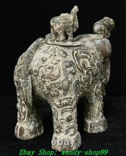 7 Old Chinese Dynasty Bronze Ware Beast Vaisseau À Vin Éléphant Vaisseau À Boire