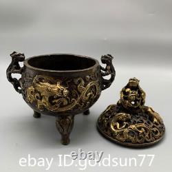 7 Rare Chinese antiques bronze gilt exquisite Animal pattern Incense burner <br/>	
<br/> 7 Rares antiquités chinoises en bronze doré exquis Brûleur d'encens à motif animal