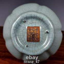 8.1 Porcelaine Ancienne Chinoise Chanson Dynastie Ru Four Cyan Songhuizong Gourde Doré Vase