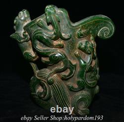 8.2 Ancienne coupe à vin en jade vert chinois sculpté de la dynastie dragon bête statue