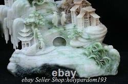 8.2 Chinen Green Dushan Jade Carving Mountain Tree House Statue