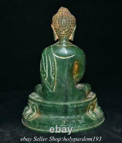 8.2 Vieille Jade Verte Chinoise Sculptée Shakyamuni Amitabha Bouddha Statue
