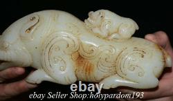 8.2 Vieux Chinois Blanc Jade Sculpté Mère Et Enfant Boar Bête Statue Sculpture