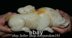 8.2 Vieux Chinois Blanc Jade Sculpté Mère Et Enfant Boar Bête Statue Sculpture