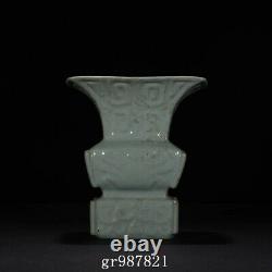 8.3 Chinese Porcelaine Song Dynastie Ru Four Ciel Glaçure Cyan Motif Carré Vase