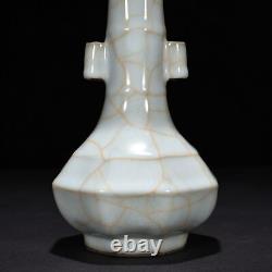 8.3 Chinese Song Dynastie Guan Four Porcelaine White Casse De Glace Huit Carrés Vase