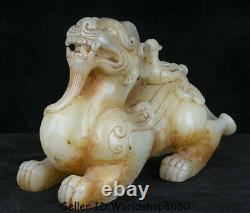 8.4 Old Chinen Natural White Jade Des Troupes Courageuses Sculptées Pixiu Beast Lucky Statue