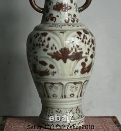 8.4 Vieux Chinois Sous Glaçure Rouge Porcelaine Dynasty Palace Duck Ears Vase De Bouteille