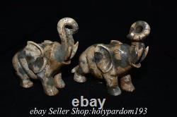8.4 Vieux Chinois Xiu Jade Sculpté Fengshui Animal Éléphant Statue Paire