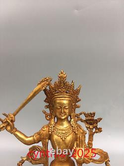 8.6Vieux antiques chinois Fait à la main en cuivre pur doré Manjusri Bodhisattva Bouddha