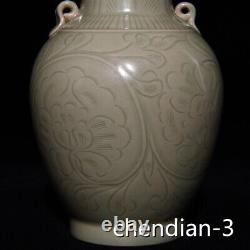 8,6 Antiquités chinoises en porcelaine Bouteille à motif de fleurs sculpté avec le sceau Song Yue kiln.