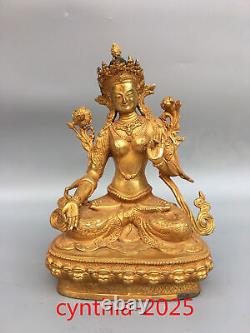 8.6 Antiquités chinoises rares Statuette en cuivre pur doré de la déesse Tara Blanche