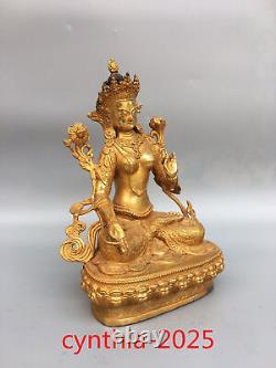 8.6 Antiquités chinoises rares Statuette en cuivre pur doré de la déesse Tara Blanche