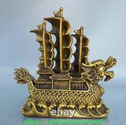 8.6 Statue en bronze pur chinois Fengshui Folk Dragon Boat Loong Ship Auspicious