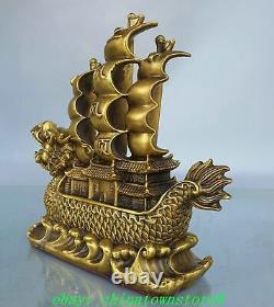 8.6 Statue en bronze pur chinois Fengshui Folk Dragon Boat Loong Ship Auspicious