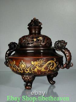 8.6 Vieux Chinois Red Copper Gold Dynasty Palace Dragon Foo Dog Lion Censeur