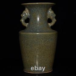 8.7 Dynastie De L'ancienne Chanson Chinoise Porcelaine Guan Kiln Marque Glace Crack Double Vase D'oreille