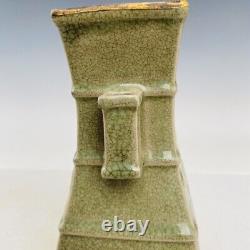 8.7 Porcelaine chinoise de la dynastie Song, vase de la fournaise Ru marqué SongHuiZong, craquelé cyan de glace.