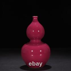 8,7 Vase en porcelaine antique chinoise, dynastie Qing, marque Yongzheng, émaillage rouge en forme de courge.