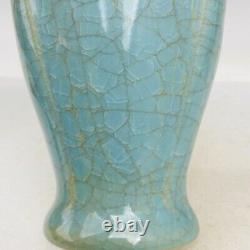 8.7 Vieux Chinois Porcelaine Chanson Dynastie Ru Four Cyan Glace Crack Double Oreille Vase