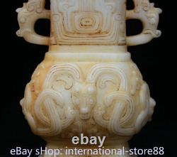 8.8 Ancienne sculpture de dragon de palais de la dynastie en jade blanc chinois bouteille de vin de bête