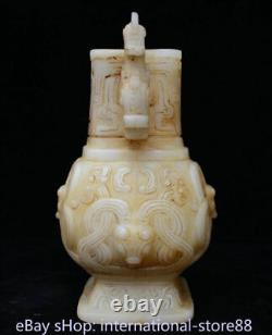 8.8 Ancienne sculpture de dragon de palais de la dynastie en jade blanc chinois bouteille de vin de bête