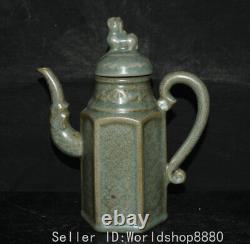 8.8 Antique Chanson Chinoise Dynasty Ru Kiln Couvercle De La Bête De Porcelaine Vin Thé Pot Flago