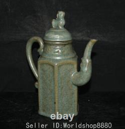8.8 Antique Chanson Chinoise Dynasty Ru Kiln Couvercle De La Bête De Porcelaine Vin Thé Pot Flago