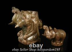 8.8 Antique Chinese Shang Dynasty Hetian Jade Néphrite Elephant Jar Pot Statue