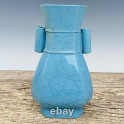 8.8 Chinese Porcelaine Dazhou Dynastie Chai Kiln Bleu Glace Fissure Double Oreille Vase