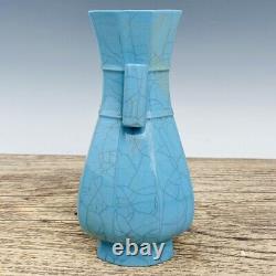 8.8 Chinese Porcelaine Dazhou Dynastie Chai Kiln Bleu Glace Fissure Double Oreille Vase