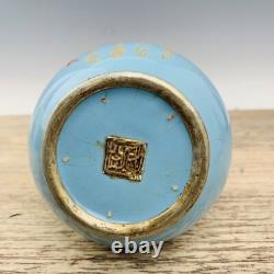 8.8 Chinese Porcelaine Song Dynastie Ru Four Bleu Glaçure Argent Doré Yuhuchun Vase