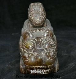 8.8 Old Chinese Han Dynasty Hetian Jade Carved Beast Zun Lids Bateau À Boire