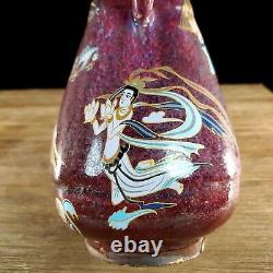 8.8 Vase en porcelaine chinoise de la dynastie Song du four de Jian, avec une belle couleur de glaçure flamme et des oreilles en forme de bêtes.