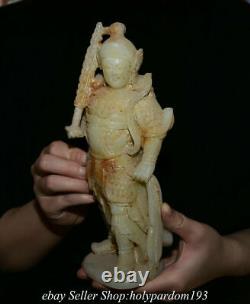 8.8 Vieux Chinois Blanc Jade Sculpté Fengshui Porte-dieu Qin Shubao Statue
