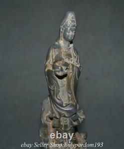8.8 Vieux Chinois Jade Carving Kwan-yin Guan Yin Bodhisattva Statue Sculpture